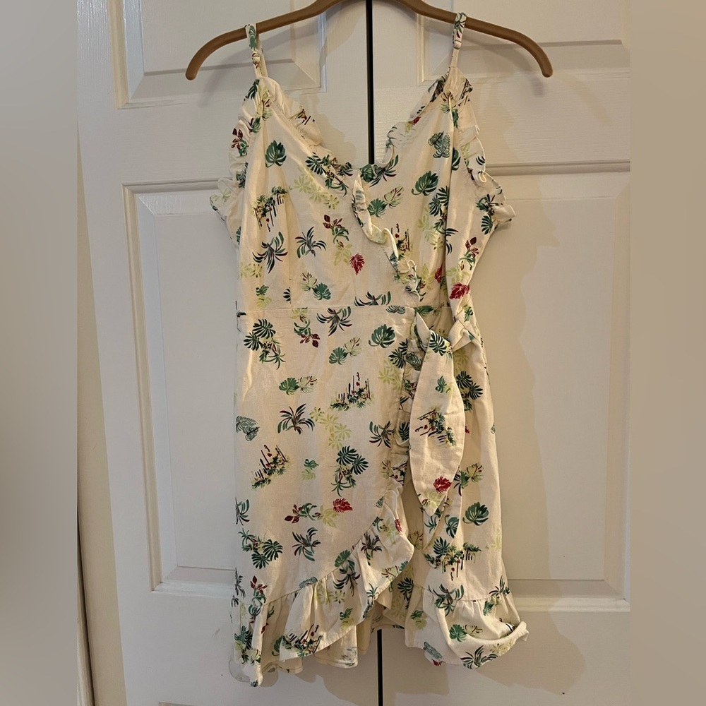 GILLI Cream Dress with Green and Teal Botanical Print Size M